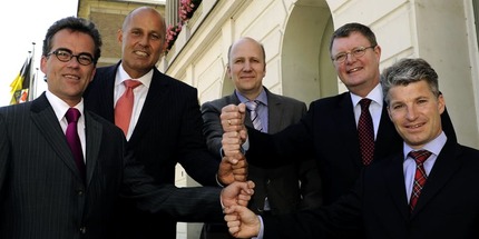 Gregor Kathstede – OB Krefeld, Martin Cirener - Vorstandsvorsitzender Stadtwerke Krefeld, Martin Hector – Geschäftsführer Trianel, Dr. Stefan Dresely - Leiter Chempark UER und Sven Becker – Trianel Sprecher (v.l.n.r.) Bildautor: Currenta